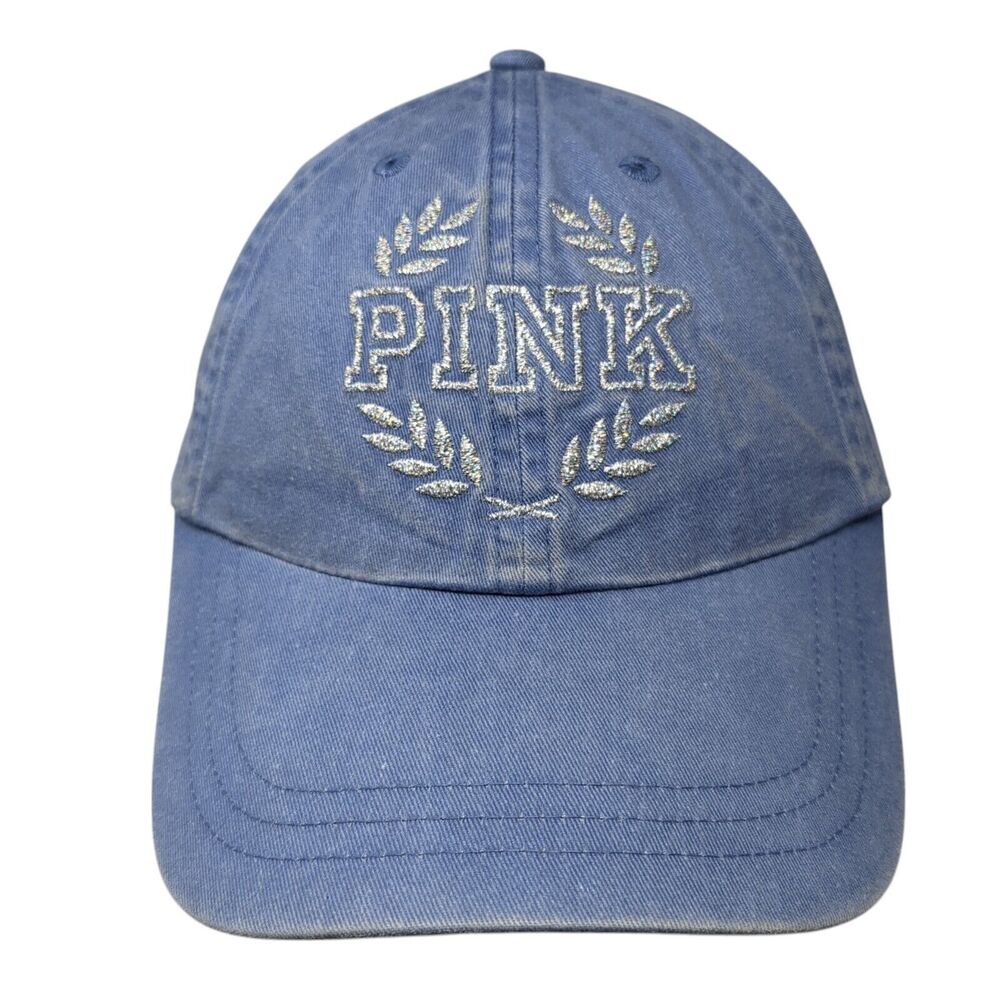 PINK Slideback Hat Blue OS Adjustable Glittered Embroidered Victoria's Secret